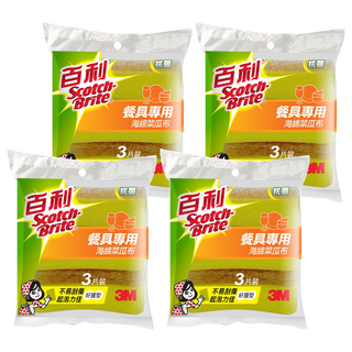 3M Scotch-Brite 百利 海綿菜瓜布 餐具專用 黃色, 3個, 4袋