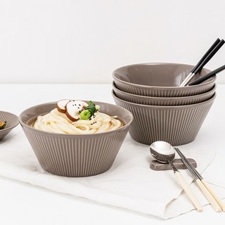 MAISON OBJET 線條系列陶瓷麵碗, 摩卡棕, 4個