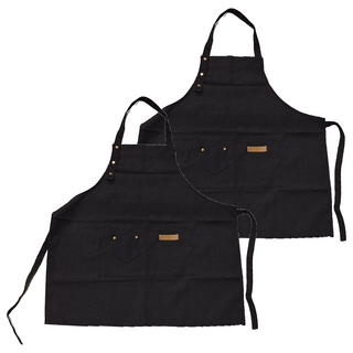 北歐風帆布圍裙 Set 2, 加長綁帶, 可調肩帶, 口袋設計, 經典黑, 1組