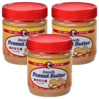 CHEF'S CHOICE 美味大師 花生醬 340g 花生香濃 真材實料 口感綿密 濃郁 香滑 全素可食, 3罐