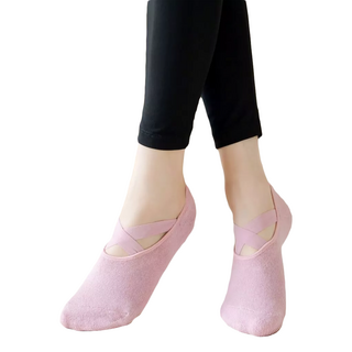 NicoFun 愛定做 加厚毛巾底芭蕾舞鞋防滑瑜珈襪 女款 短襪 交叉綁帶