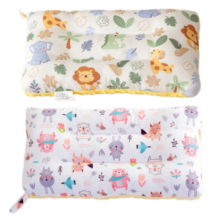 Annette 100%純棉可水洗兒童枕頭, 小夥伴 + 好朋友 米色, 柔軟透氣, 呵護寶寶睡眠, 28 x 48cm