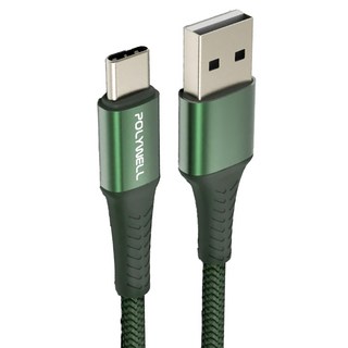 POLYWELL 寶利威爾 USB To Type-C 編織充電線 適用安卓手機 行動電源 PW15-W45-A348, 1m, 綠色, 1條