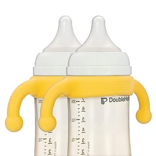 soonsooa Double Heart 相容矽膠奶瓶握把, 2個, 黃色