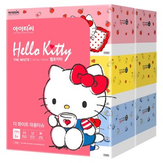 헬로키티 THE WHITE 천연펄프 미용티슈 2겹, 200매, 6개