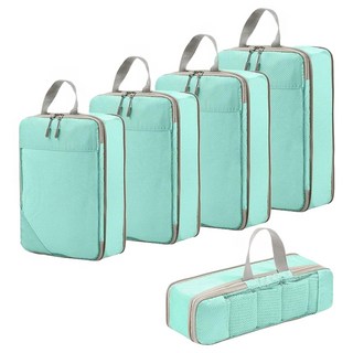 旅行壓縮收納袋網面可視5件組 綠色 行李分類整理 輕巧便攜, XL-39x10x40cm; L-30x10x40cm;M-25x10x36cm;S-20x10x30cm;橫-34x9x12cm