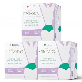 ORGANYC 헤비 플로우 생리대 날개형, 대형, 10개입, 3개