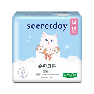 시크릿데이 순한코튼 슬림핏 생리대 날개형, 중형, 16개입, 1개