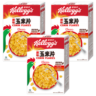 Kellogg's 家樂氏 CORN FLAKES 公雞玉米片 原味 低脂高纖 8種維生素 無香料及色素, 275g, 3盒