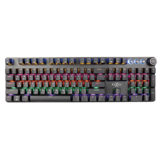 FOXXRAY 狐鐳 旋音戰狐機械電競鍵盤 1000Hz高速回報率 六排炫彩背光 陽極鋁合金上蓋 全鍵不衝突設計 雙色注塑+雷雕耐磨鍵帽, FXR-HKM-61, 青軸, 黑色