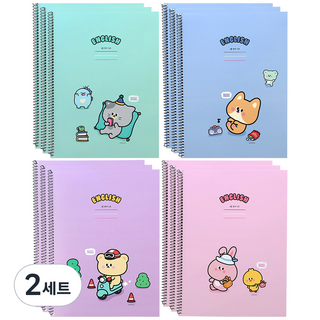 핑크풋 1500 쪼꼬미친구들 3줄 영어노트 4종 x 3p 세트, sky blue, mint, purple, pink, 2세트