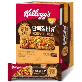 Kellogg's 家樂氏 蛋白棒 黑巧克力榛果口味, 480g, 1盒