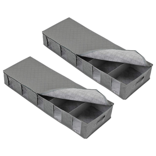 葉子小舖 竹炭纖維 長型透視床下5格收納袋 53L, 2個, 灰色