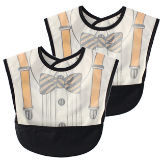 千趣會 寶寶圍兜 EVA防水 棉質後魔鬼氈, 黑紳士, 2件, 1組