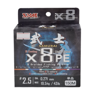 SAME 莎美 武士PE線 #2.5 0.271 mm 150M 8股編織釣魚線, 五色, 1個