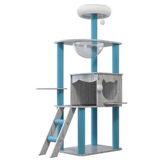 AOYI 奧藝 希臘海洋城堡貓跳台 藍色 55x40x150公分, 1個