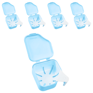 日式假牙套清潔雙層浸泡盒 藍色, 1入, 5入