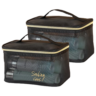 Joeki 透明網紗收納包 方包款 21x14x13CM, 2個, 黑底金字