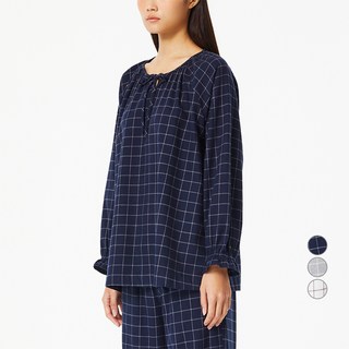 JAJU 여성용 플란넬 셔링 파자마 셔츠