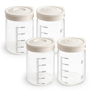헬로키친 내열유리 실리콘캡 눈금 유리병, 200ml, 4개