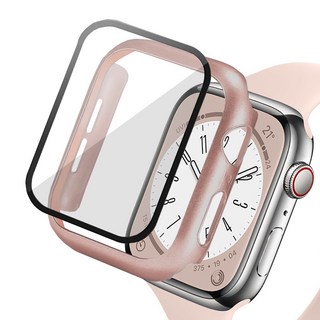 LuA lovel Apple Watch 螢幕保護鋼化玻璃全覆蓋保護殼, 亮玫瑰粉