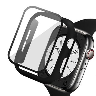 루아러블 애플워치 액정보호 강화유리 풀커버 케이스, 블랙, 1개
