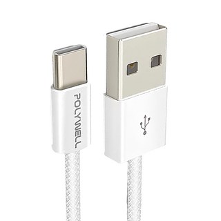 POLYWELL Type-A To C 編織充電線, 灰白色 1m,1入 PW15-W45-M943