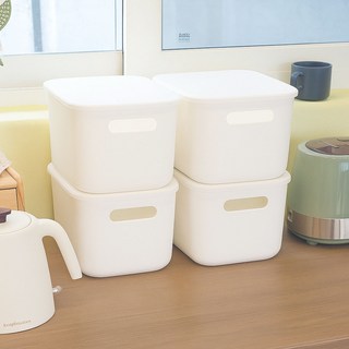 BONOHOUSE 食品儲藏室整理收納箱, 4個, 白色, S(188 x 265 x 162 mm)