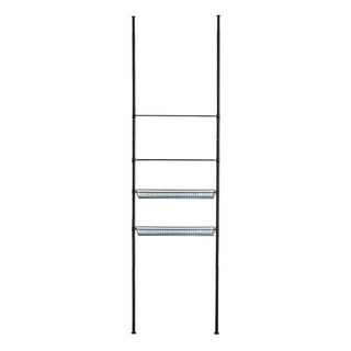 AMOS 鐵藝頂天立地雙盤雙藍置物收納架, W70.5 x D20 x H290 cm, 免鑽孔, 黑色, 1個