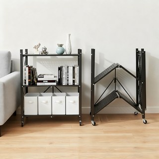 comet 一鍵式折疊多用途移動置物架, 黑色, 3層