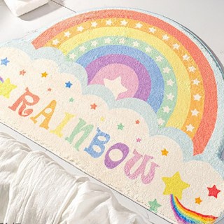 喬木居家 彩虹造型仿羊絨浴室地墊, 牢固耐用底部點狀防滑絨毛厚實柔軟, 40 x 60cm, 星星彩虹, 1個