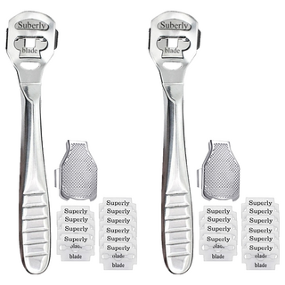 不鏽鋼刮腳皮刀 附刀片10片 14.6 x 3cm 不鏽鋼原色, 1組, 2組