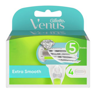 Gillette 吉列 維納絲超潤滑美體除毛刀替換刀頭 貼膚5層刀片設計 含酪梨油配方潤滑條, 4入, 1盒