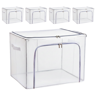 雙開口PVC鋼架衣服收納箱, 藏灰色, 5個