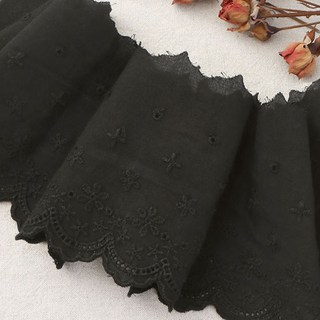 雪花棉質刺繡蕾絲 180cm, 黑色, 1個