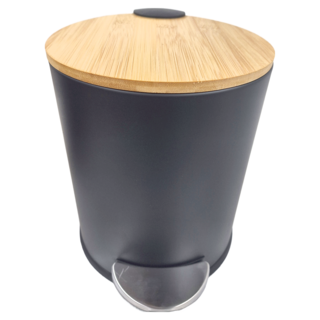 H&K 家居 九州緩降踏式垃圾桶 圓形 5公升, 原木色 + 黑色
