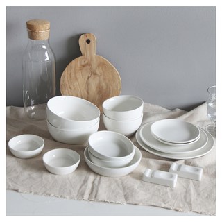 CCLIME 雙人韓式餐具組, 奶油白色, 小碗*2+大碗*2+圓盤20cm*1+圓盤17cm*1+圓盤12cm*2+碟子 8cm*2+碟子 11cm*2+碟子 13cm*1+勺筷架*2, 1組