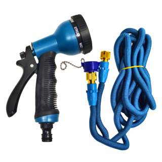 第八代高壓一體式8段彈力伸縮水管 8段式水槍 + 氣密式接頭 15m, 藍色, 1組
