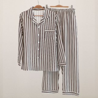 글램공감 커플용 티포니 카라형 긴팔 스트라이프 잠옷 상하의 세트