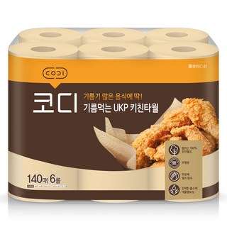 코디 기름먹는 UKP 천연펄프 키친타올, 140매, 6개