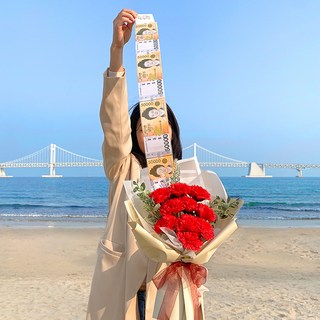 Eplin康乃馨錢花束+購物袋+Opp塑料口袋錢袋, 紅色, 1組