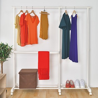 ikloo 宜酷屋 單桿雙層多功能伸縮曬衣架, 白色, 1組