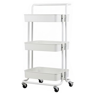 ika 三層 美容金屬籃 推車, 三層容量, 加粗鋼管, 調節腳底, 承重力強, 白色