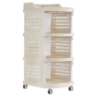 橡合杉 可移動多層收納櫃 透明面板 3層, 白色 + 透明色