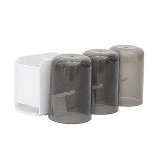 FAmILyLIFE 生活 航太鋁免打孔3杯3槽牙刷置物架 免釘膠 A-244-W 牙刷架 21 x 10 x 9cm + 杯子 6.8 x 10cm 530g, 簡約白, 1組