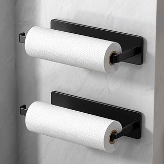 유티 무타공 부착식 다용도 키친타올걸이, 블랙, 2개