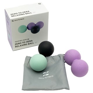 제로투헤라 릴렉싱 마사지 지압 볼 싱글 2p + 듀얼 + 전용 파우치 세트, 블랙, 민트(싱글볼), 퍼플(듀얼볼), 1개