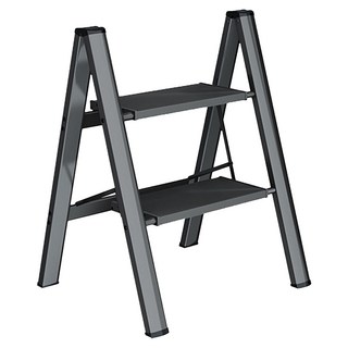 收納部屋 鋁合金二步梯 無扶手 黑色, 1個