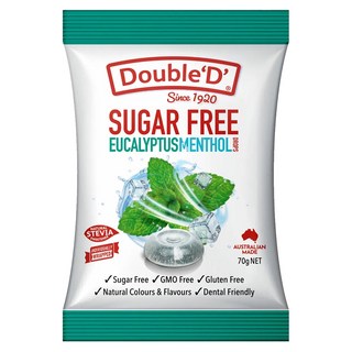 Double'D 無糖薄荷糖 尤加利葉風味 70g 澳洲製造 天然色素 無麩質, 1包