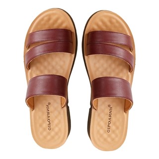 真皮牛皮女士軟底室外涼拖鞋 LS36, EU39, 紅色, 1雙